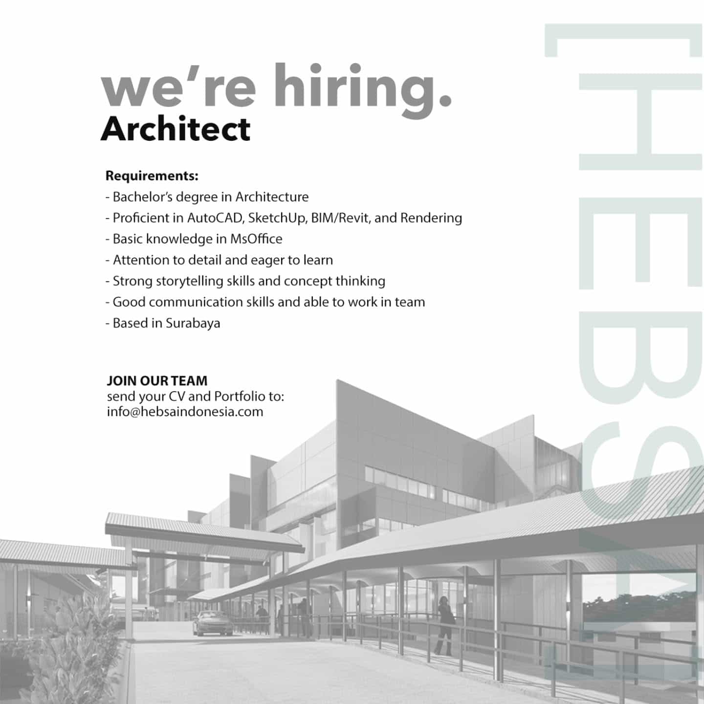Lowongan Kerja Architect di HEBSA Indonesia - Surabaya (Ahli BIM / Revit)